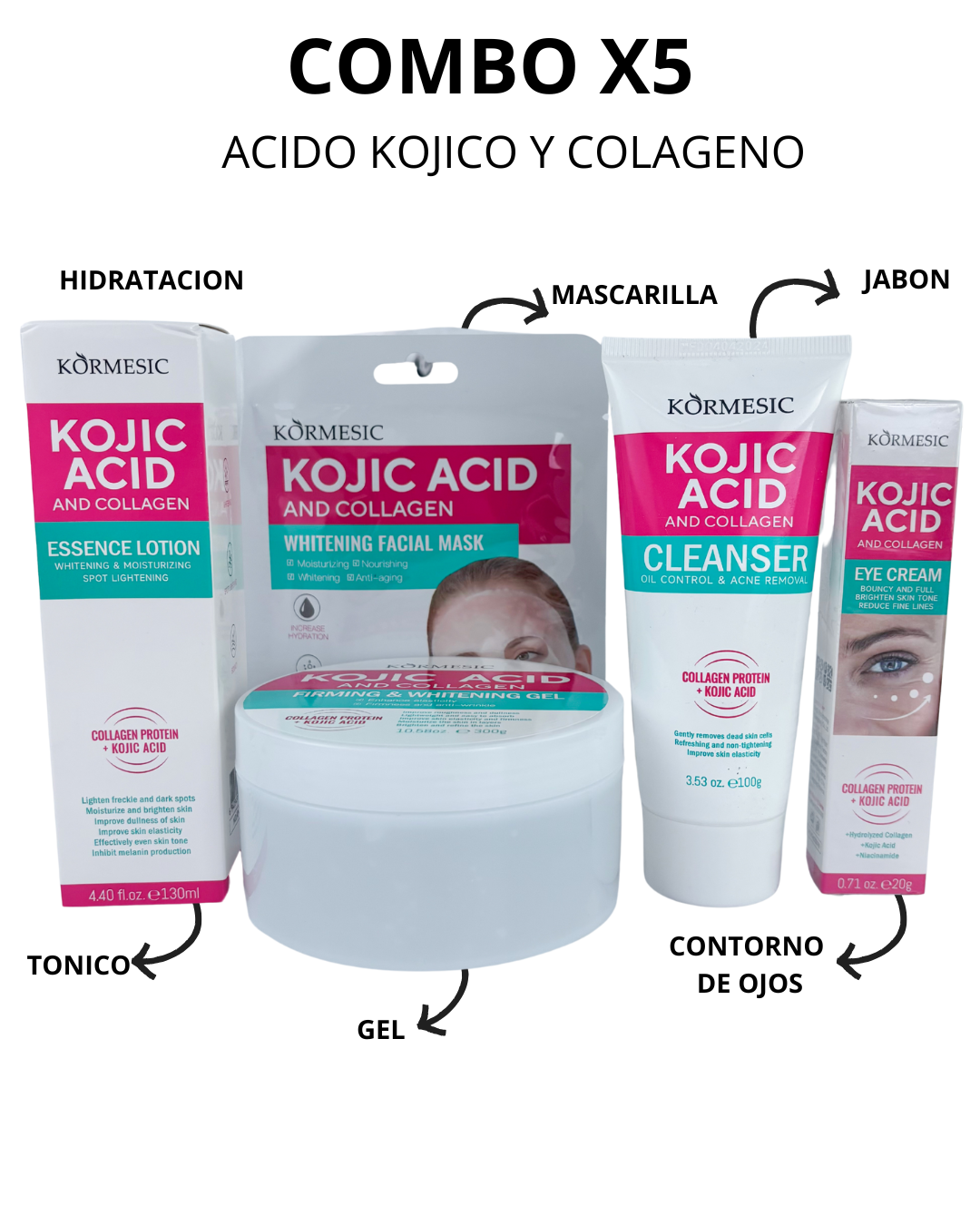 COMBO X 5  CON ACIDO KOJICO Y COLAGENO disponible en Yaxa Colombia